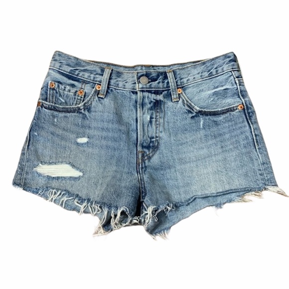 Levi’s High Rise Raw Hem Distressed Jean Shorts - Picture 1 of 10